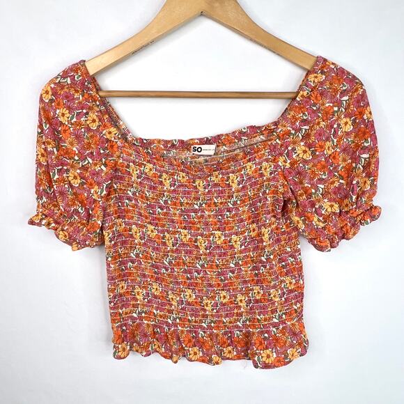 SO Floral Smocked Crop Top - Picture 1 of 6